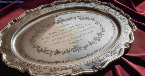 Elegant vintage H.J. William Berlin 800 silver engraved wedding anniversary tray with floral patterns and personalized inscription, polished with antique patina.