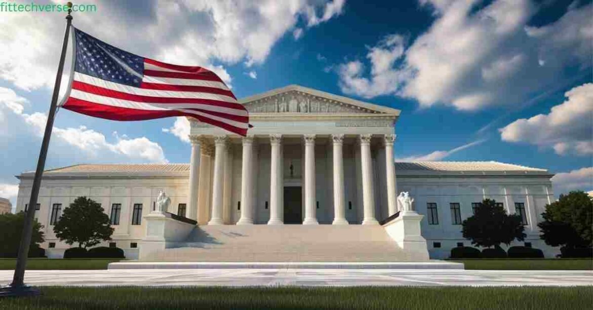 U.S. Supreme Court building with American flag flying, representing the decision to overturn Roe v. Wade.