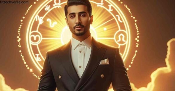 Celebrity with Sun in Sixth House symbolism, zodiac wheel highlighting discipline, health, and career success